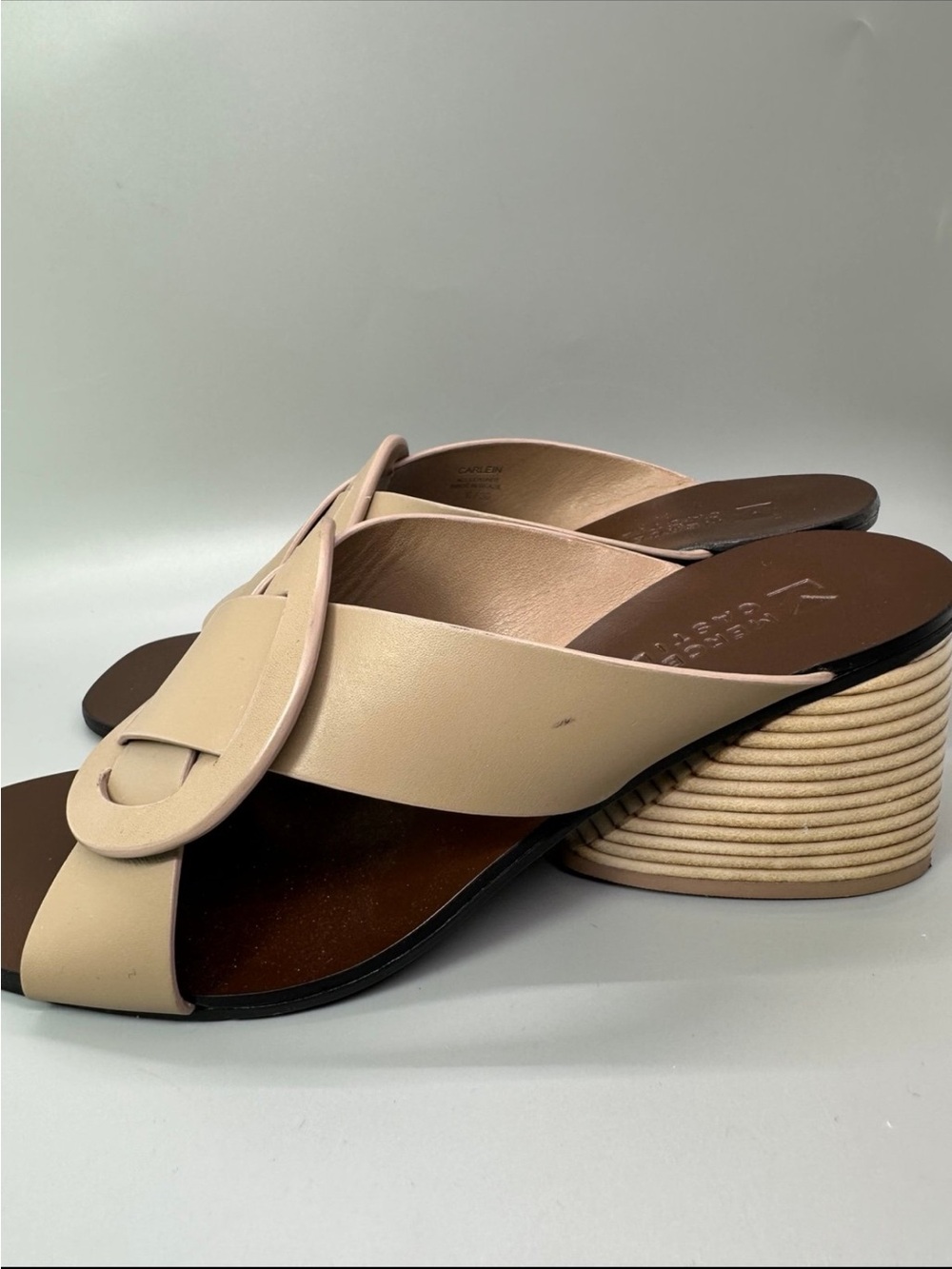 Mercedes Castillo tan leather sculptural wedge heeled Sandals women's size 6 - Picture 8 of 10